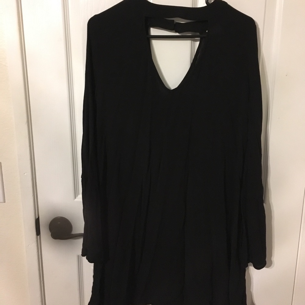 Black choker dress with ruffles sleeves